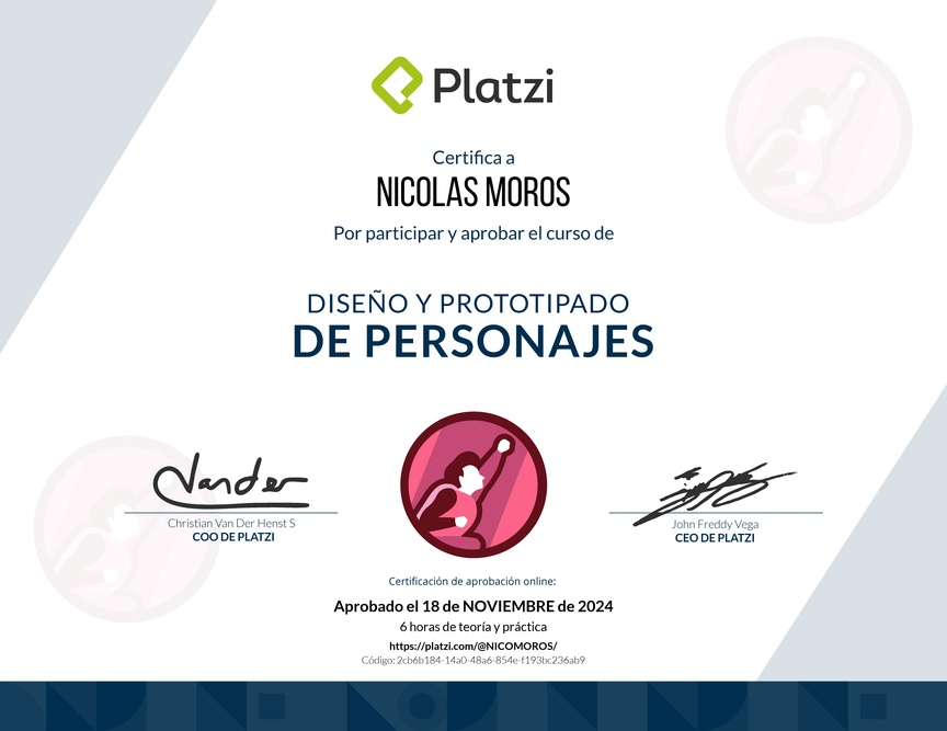 Diploma del Curso de Diseño y Prototipado de Personajes