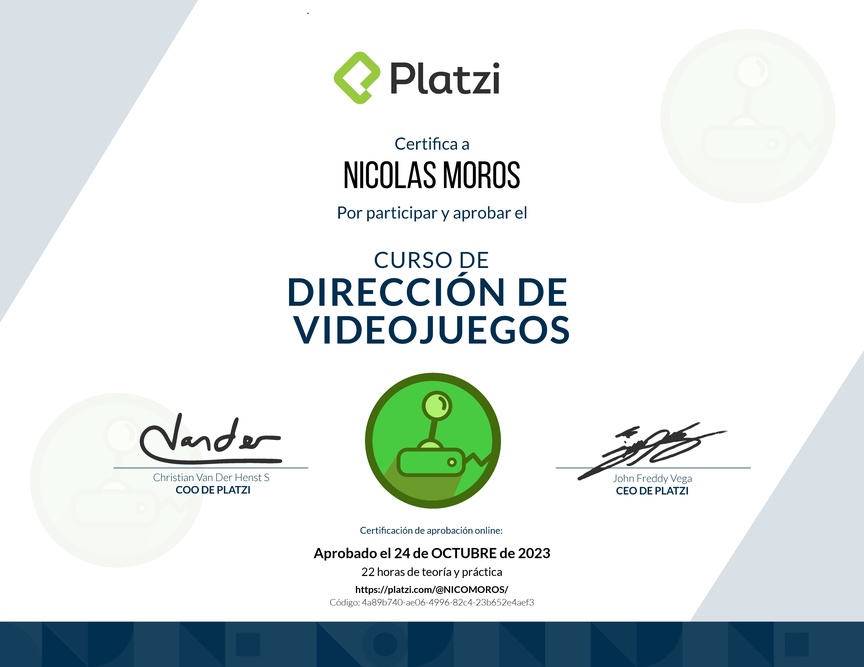 Diploma del Curso de Dirección de Videojuegos