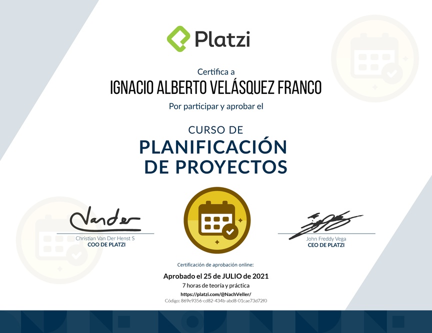 Diploma del Curso de Gestión para Planificar, Definir e Identificar Riesgos de un Proyecto