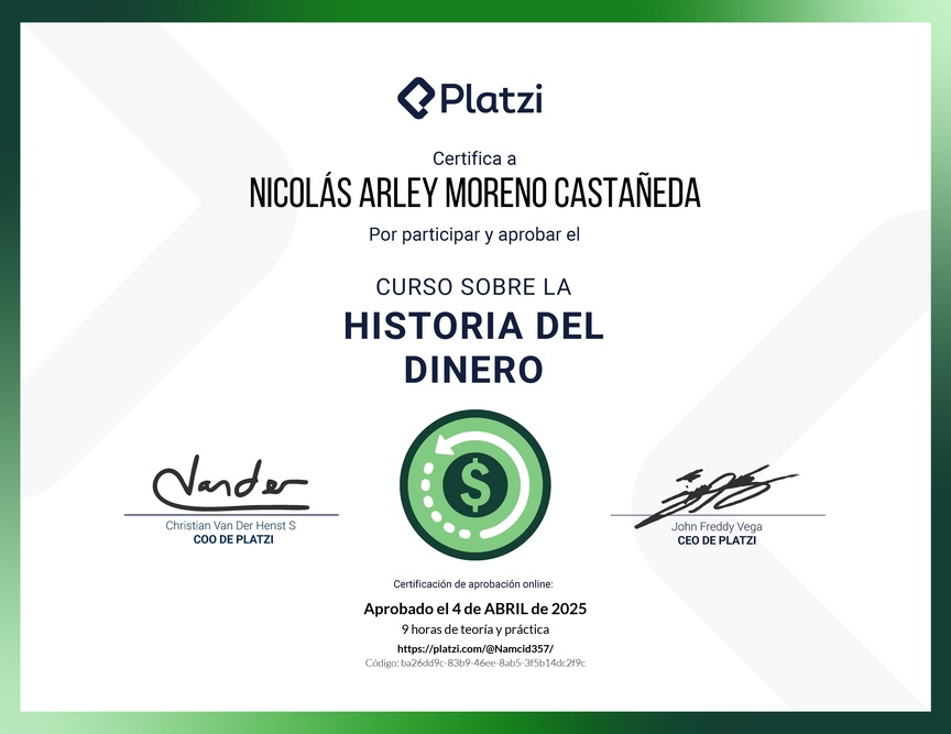 Diploma del Curso Sobre la Historia del Dinero
