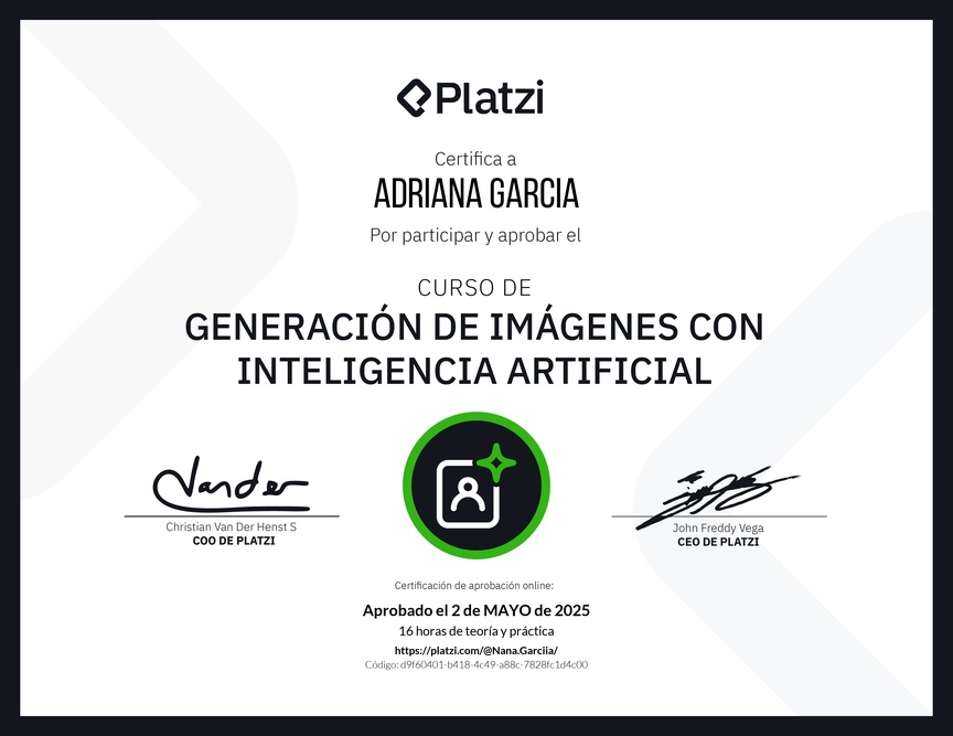 Diploma del Curso de Generación de Imágenes con Inteligencia Artificial