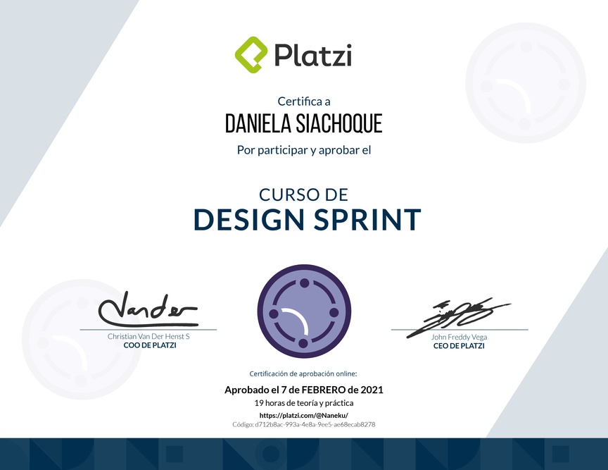 Diploma del Curso de Design Sprint Aplicado