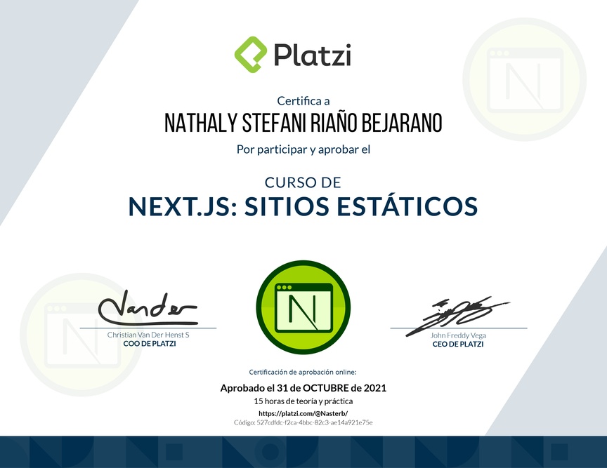 Diploma del Curso de Next.js: Sitios Estáticos y Jamstack