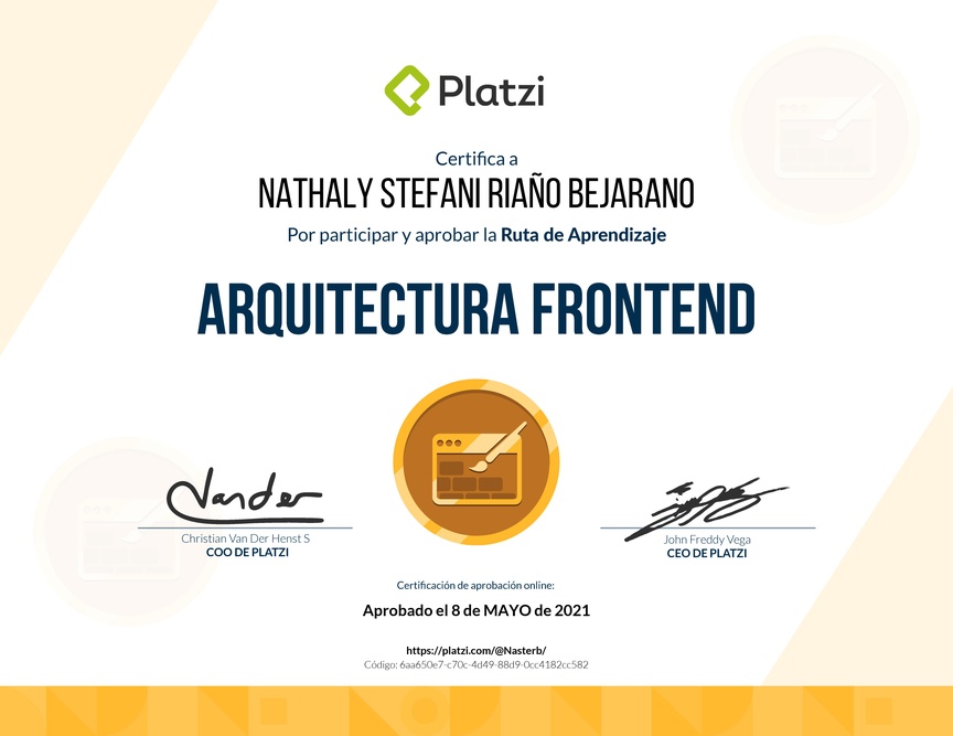 Diploma de la Ruta de Aprendizaje de Arquitectura Frontend