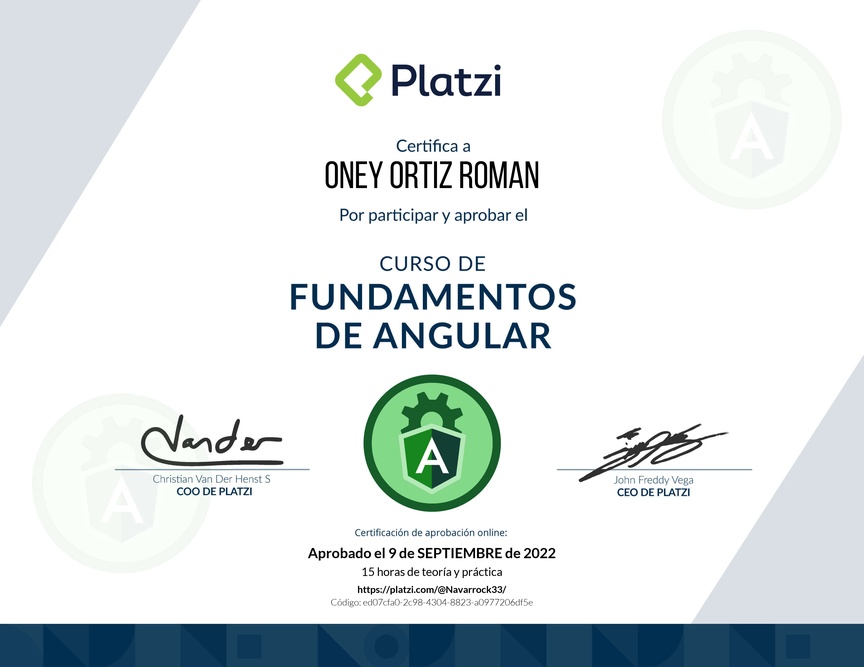 Diploma del Curso de Fundamentos de Angular