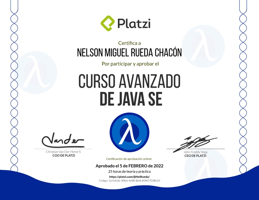 Diploma del Curso Avanzado de Java SE