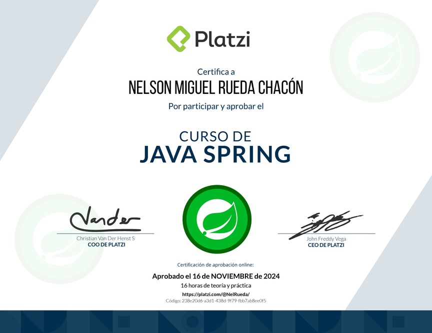 Diploma del Curso de Java Spring