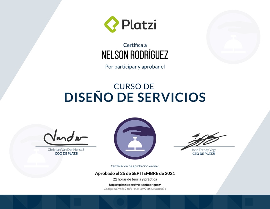 Diploma del Curso de Diseño de Servicios