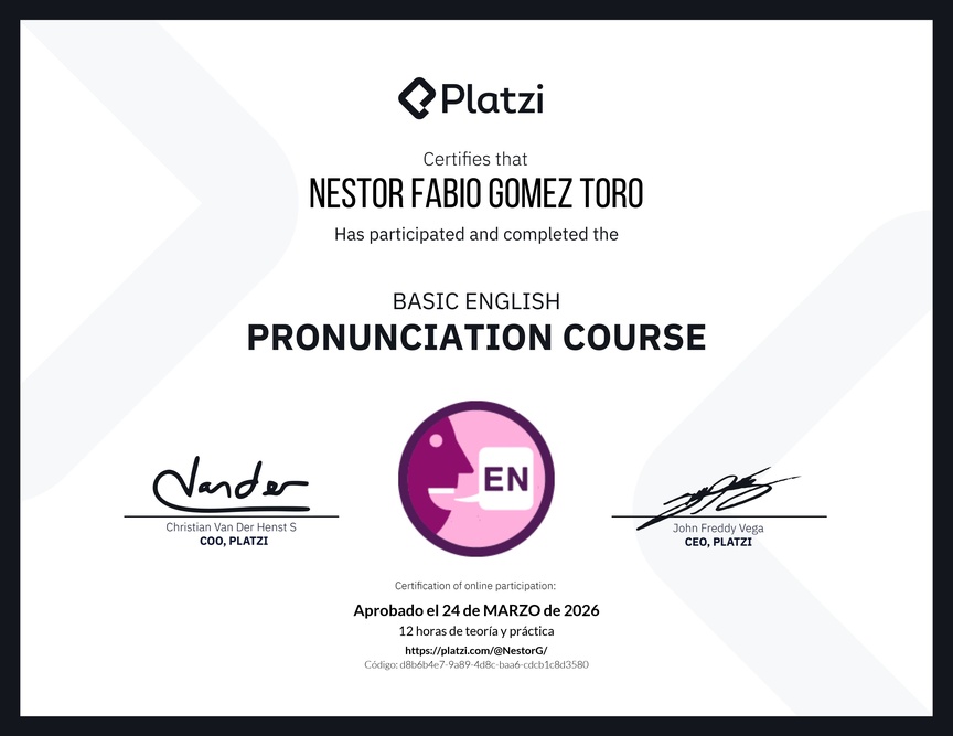 Diploma del Curso Básico de Pronunciación en Inglés