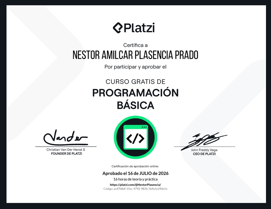 Diploma del Curso Gratis de Programación Básica