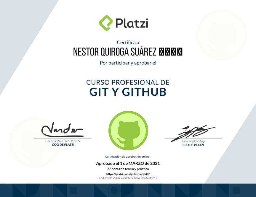 Diploma del Curso Profesional de Git y GitHub