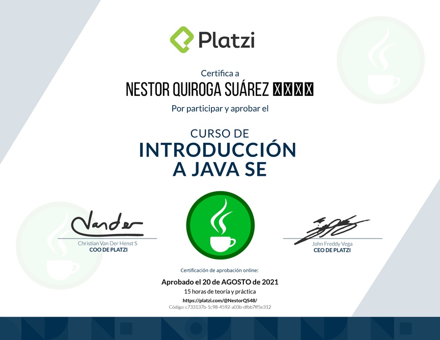 Diploma del Curso de Introducción a Java