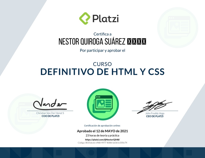 Diploma del Curso Definitivo de HTML y CSS