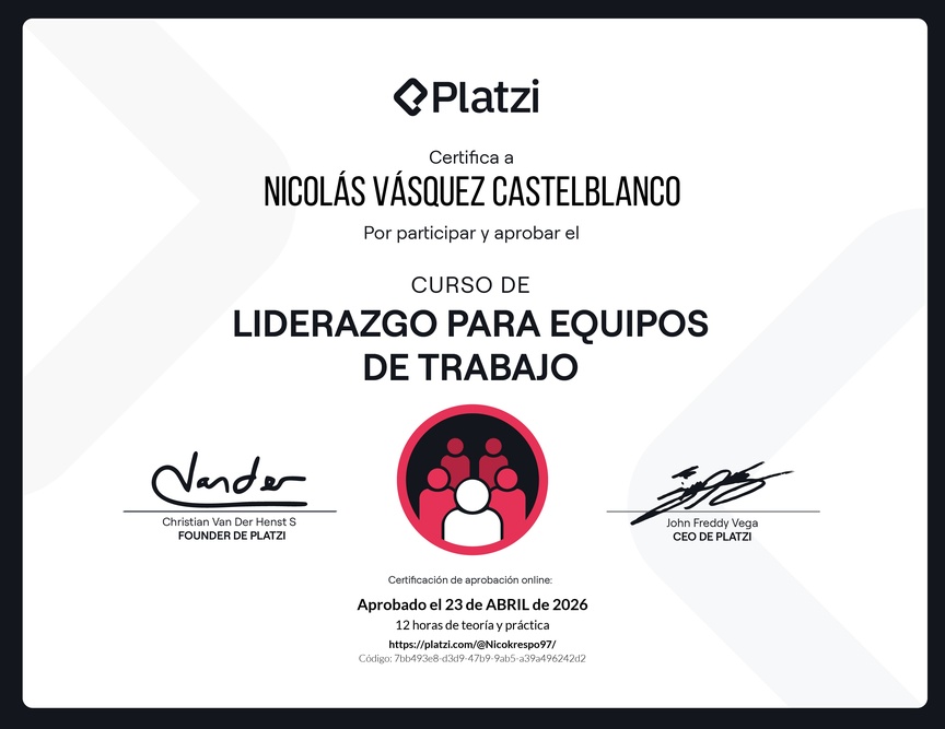 Diploma del Curso de Liderazgo para Equipos de Trabajo