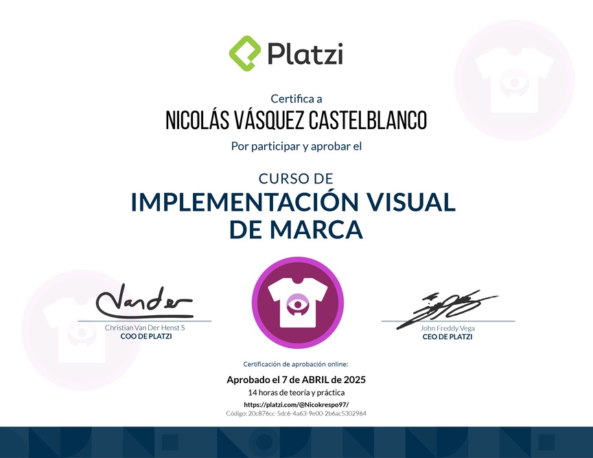 Diploma del Curso de Implementación Visual de Marca