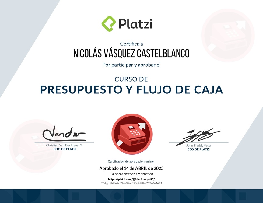 Diploma del Curso de Presupuesto y Flujo de Caja