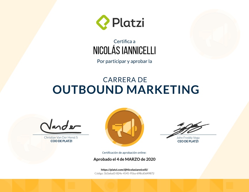 Diploma de la Ruta de Aprendizaje de Outbound Marketing