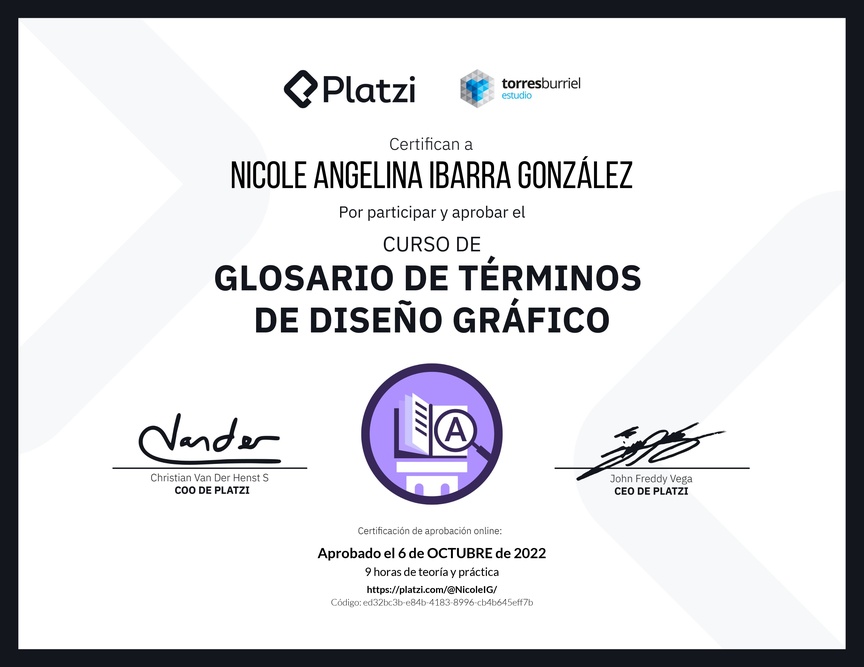 Diploma del Curso de Glosario de términos de Diseño Gráfico