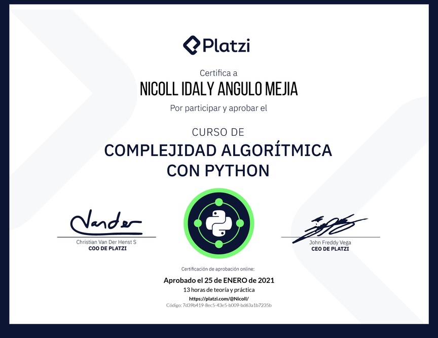 Diploma del Curso de Complejidad Algorítmica con Python