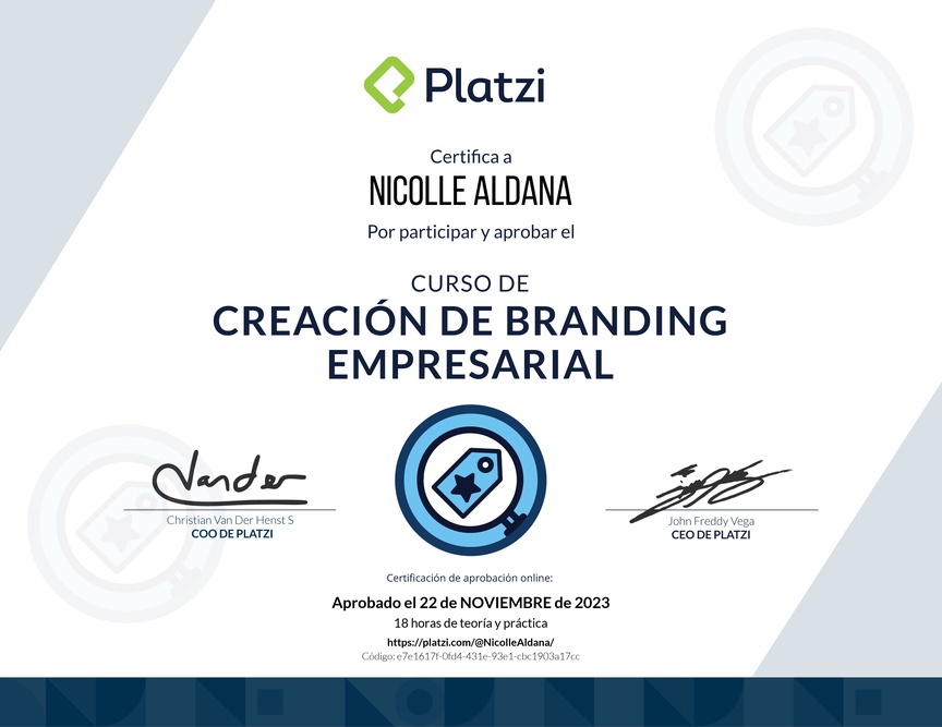 Diploma del Curso de Branding para Emprendedores