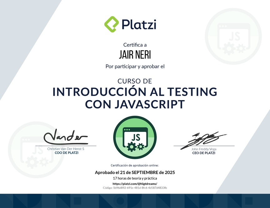 Diploma del Curso de Introducción al Testing con JavaScript