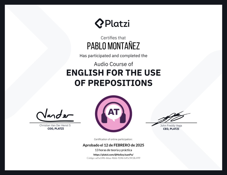 Diploma de Audio Curso de Inglés para el Uso de Preposiciones
