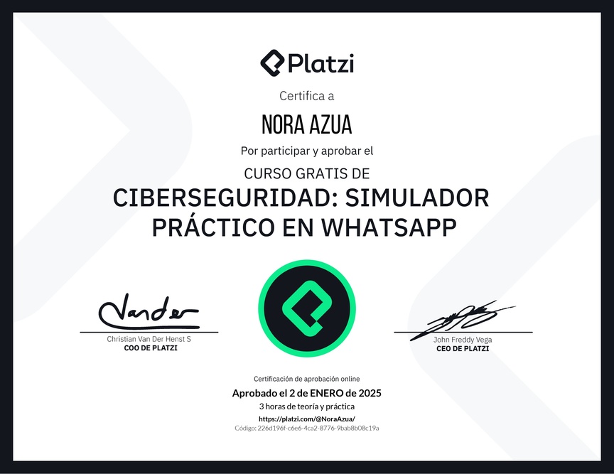 Diploma del Curso Gratis de Ciberseguridad: Simulador Práctico en WhatsApp