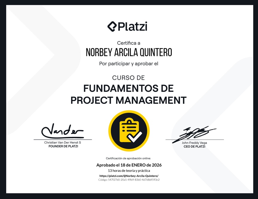Diploma del Curso de Fundamentos de Project Management