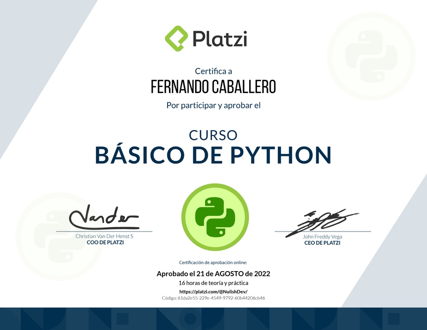 Diploma del Curso Básico de Python