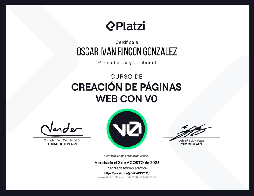 Diploma del Curso de Creación de Páginas Web con v0