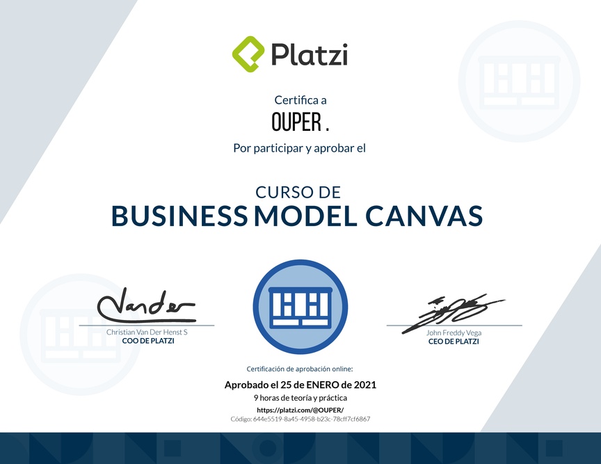 Diploma del Curso de Business Model Canvas
