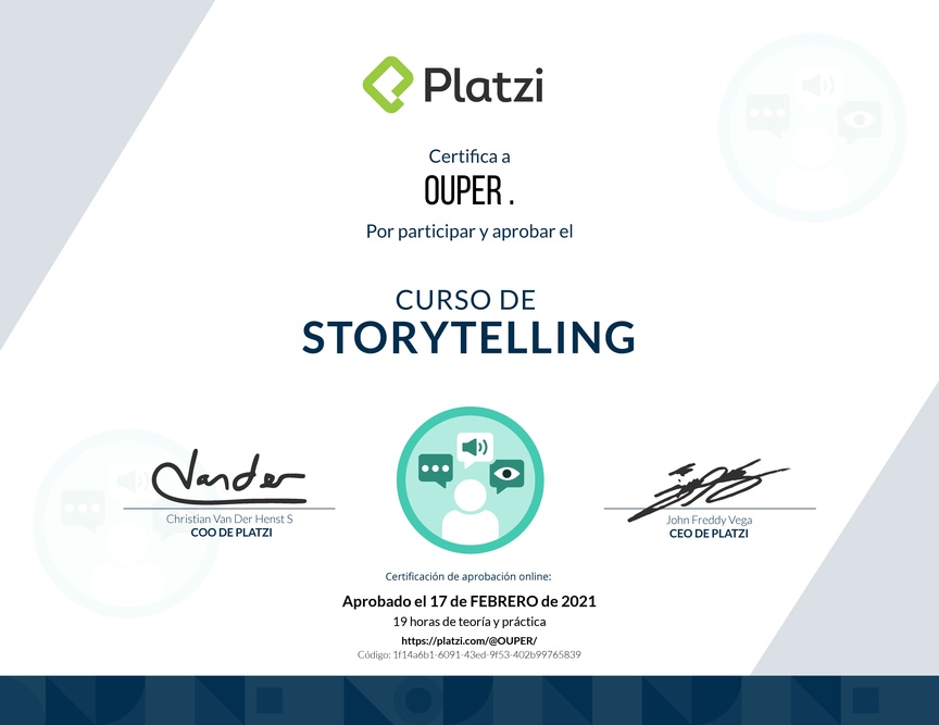 Diploma del Curso Básico de Storytelling