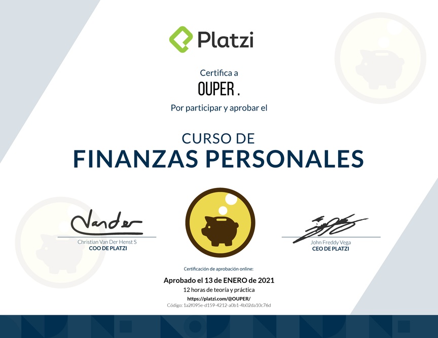 Diploma del Curso de Educación Financiera y Finanzas Personales