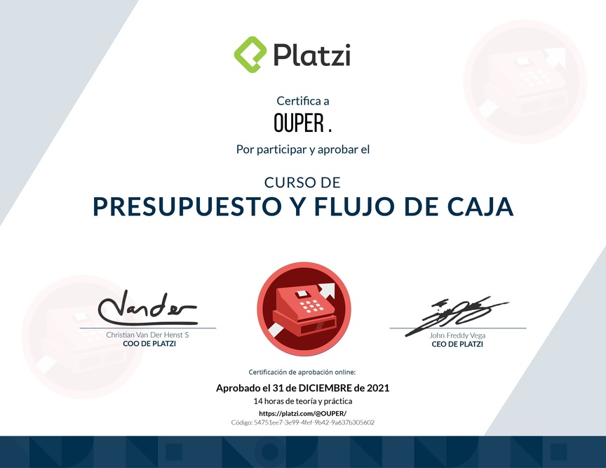 Diploma del Curso de Presupuesto y Flujo de Caja