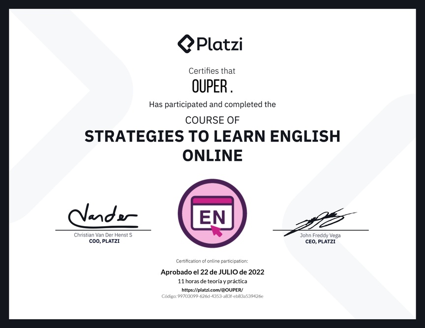 Diploma del Curso Gratis de Estrategias para Aprender Inglés en Línea
