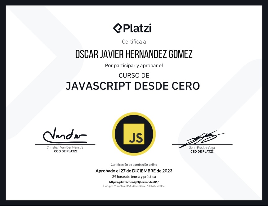 Diploma del Curso de JavaScript Desde Cero