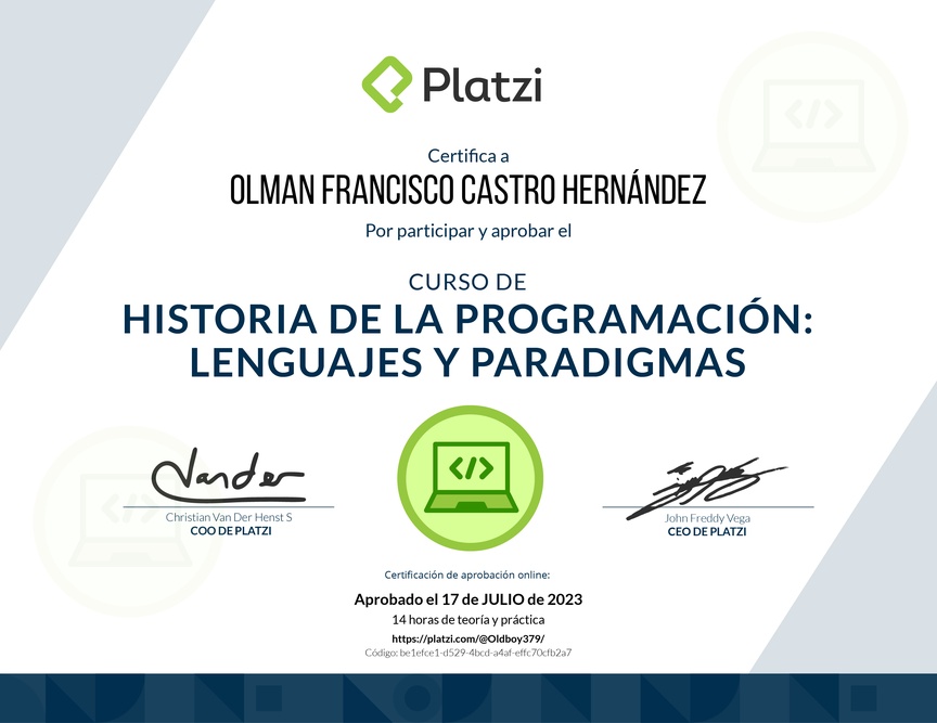 Diploma del Curso de Historia de la Programación: Lenguajes y Paradigmas