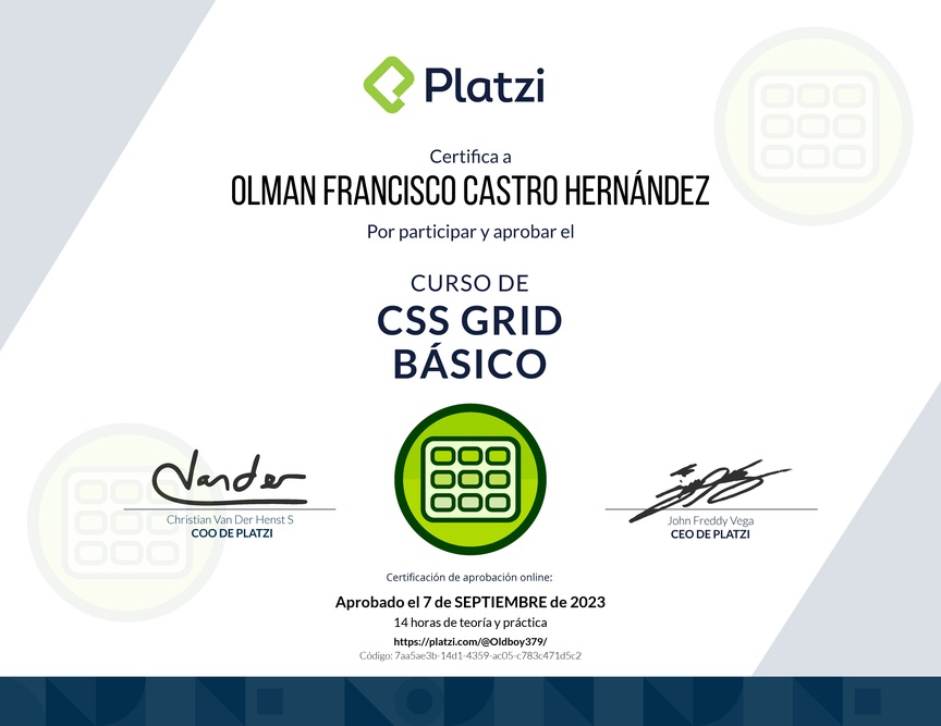 Diploma del Curso de CSS Grid Básico