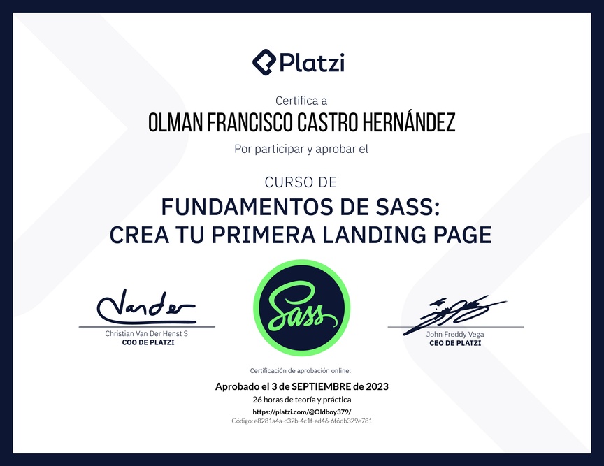 Diploma del Curso de Fundamentos de Sass: Crea tu Primera Landing Page