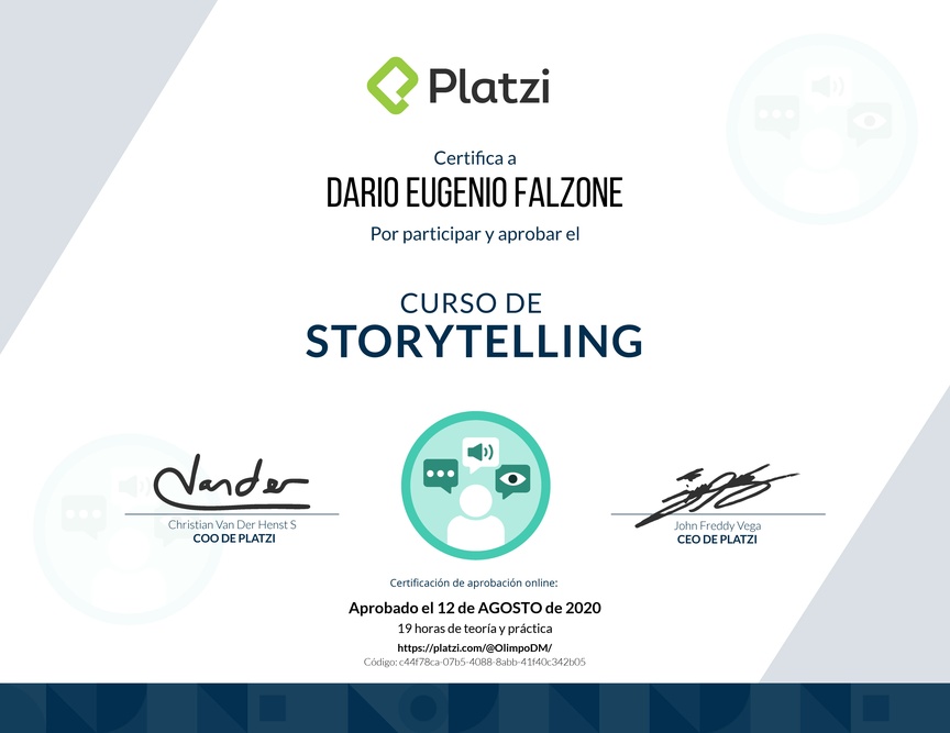 Diploma del Curso Básico de Storytelling