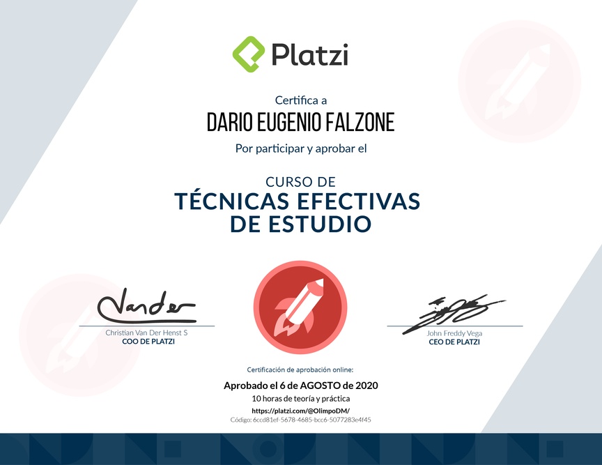 Diploma del Curso de Técnicas Efectivas de Estudio