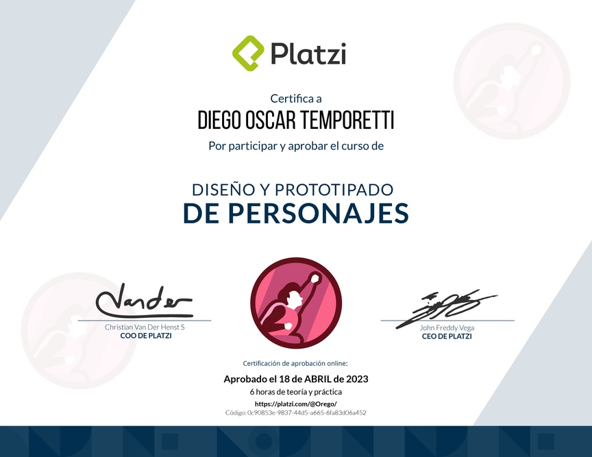 Diploma del Curso de Diseño y Prototipado de Personajes
