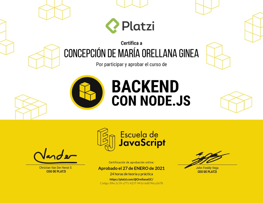 Diploma del Curso de Backend con Node.js 2019