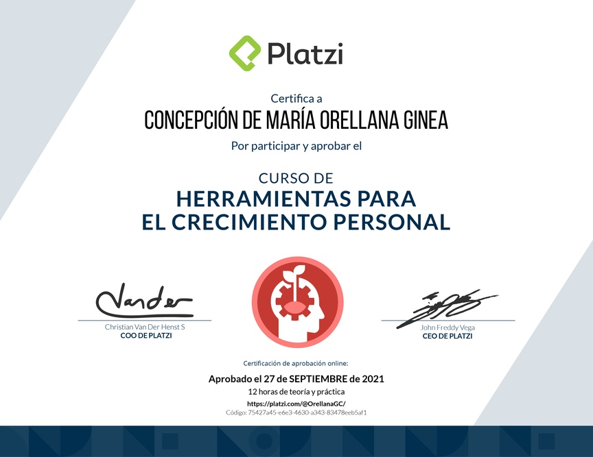 Diploma del Curso de Herramientas para el Crecimiento Personal