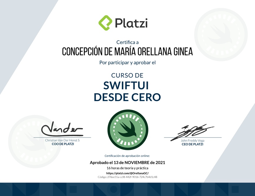 Diploma del Curso de SwiftUI desde Cero (2021)