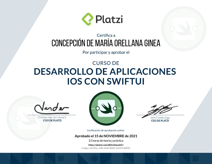 Diploma del Curso de Desarrollo de Aplicaciones iOS con SwiftUI
