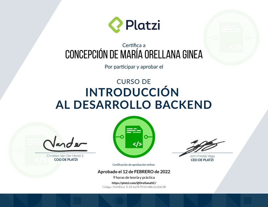 Diploma del Curso de Introducción al Desarrollo Backend