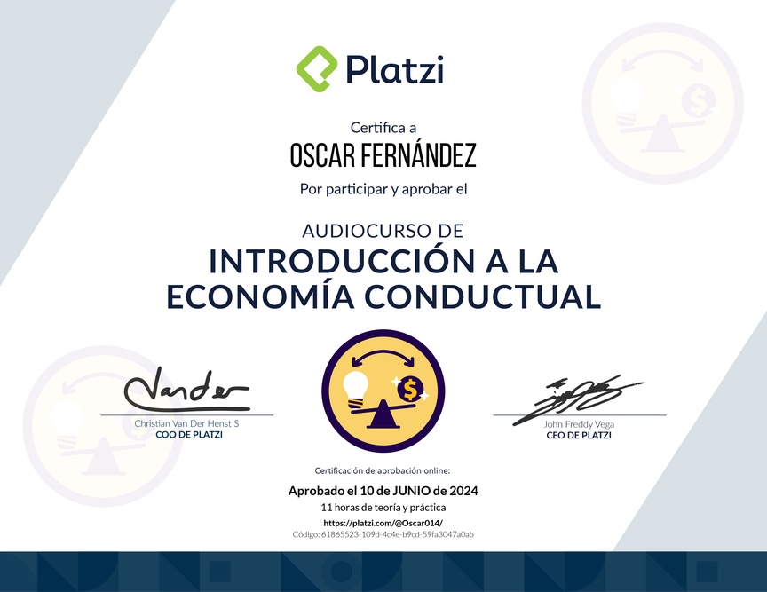 Diploma de Audiocurso de Introducción a la Economía Conductual