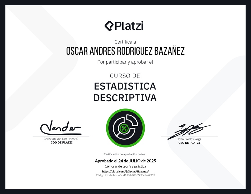 Diploma del Curso de Estadística Descriptiva