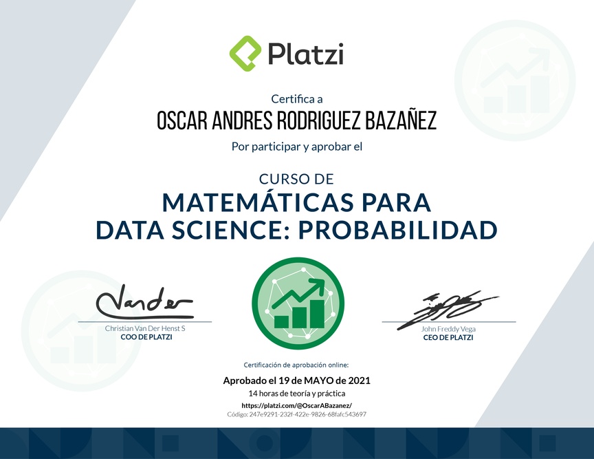 Diploma del Curso de Matemáticas para Data Science: Probabilidad